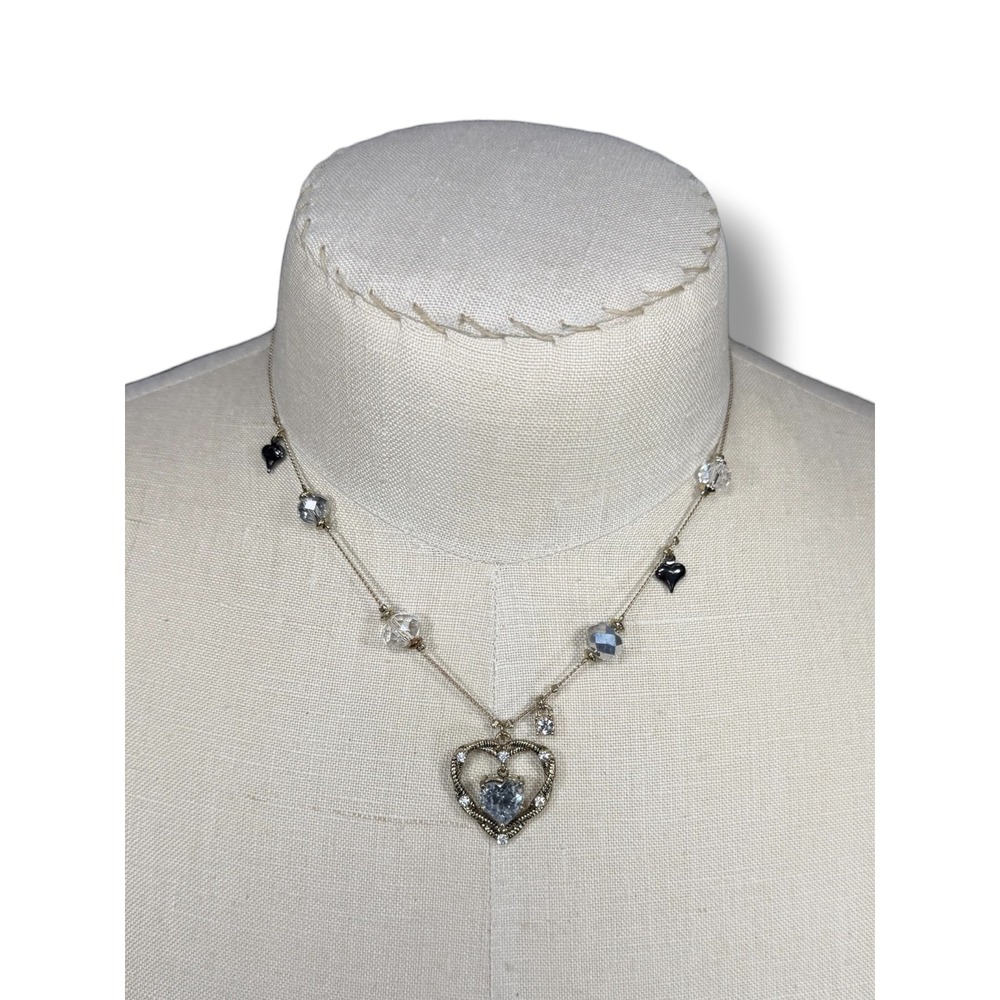 Betsey Johnson Gold Tone Heart Crystal Beaded Pendant Necklace NWT 19 Inch
